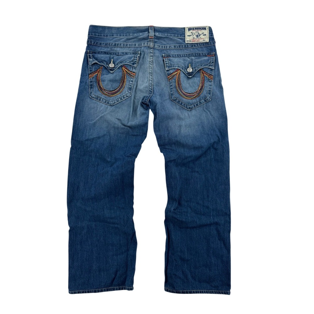 True Religion Bootcut Jeans Mens 38 Blue Excellent Rainbow Horseshoe Made in USA